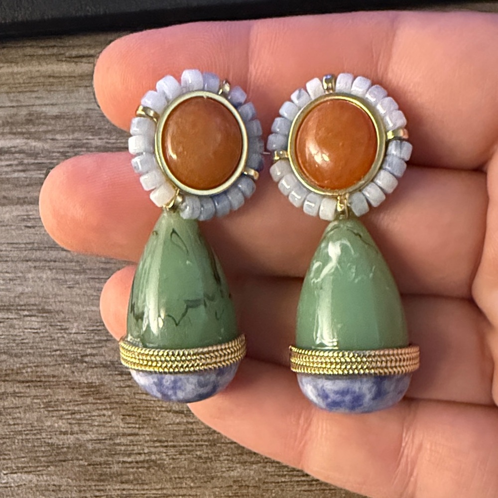 Stella and Dot Green Teardrop Multi-Stone Drop Earrings - convertible.